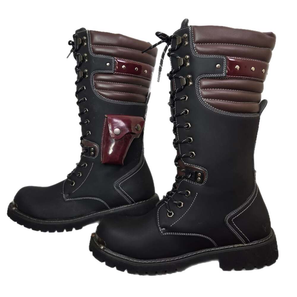 Addax Ridge Black and Brown Lace-Up Motorcycle Boots w Side Pocket Size 44